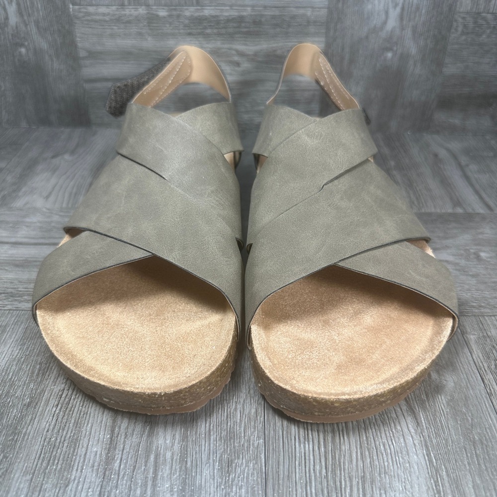 Dr. Scholls Luna Sandals Women 8.5 Olive Green Cork Wedge Slingback NEW - Picture 4 of 8